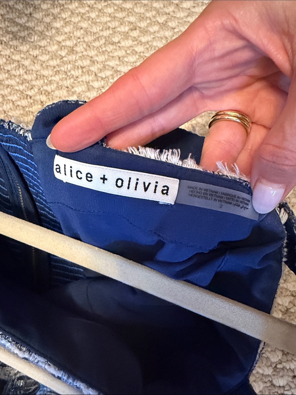 Alice + Olivia Navy and White Plaid Tweed Mini Dress - Picture 3 of 3
